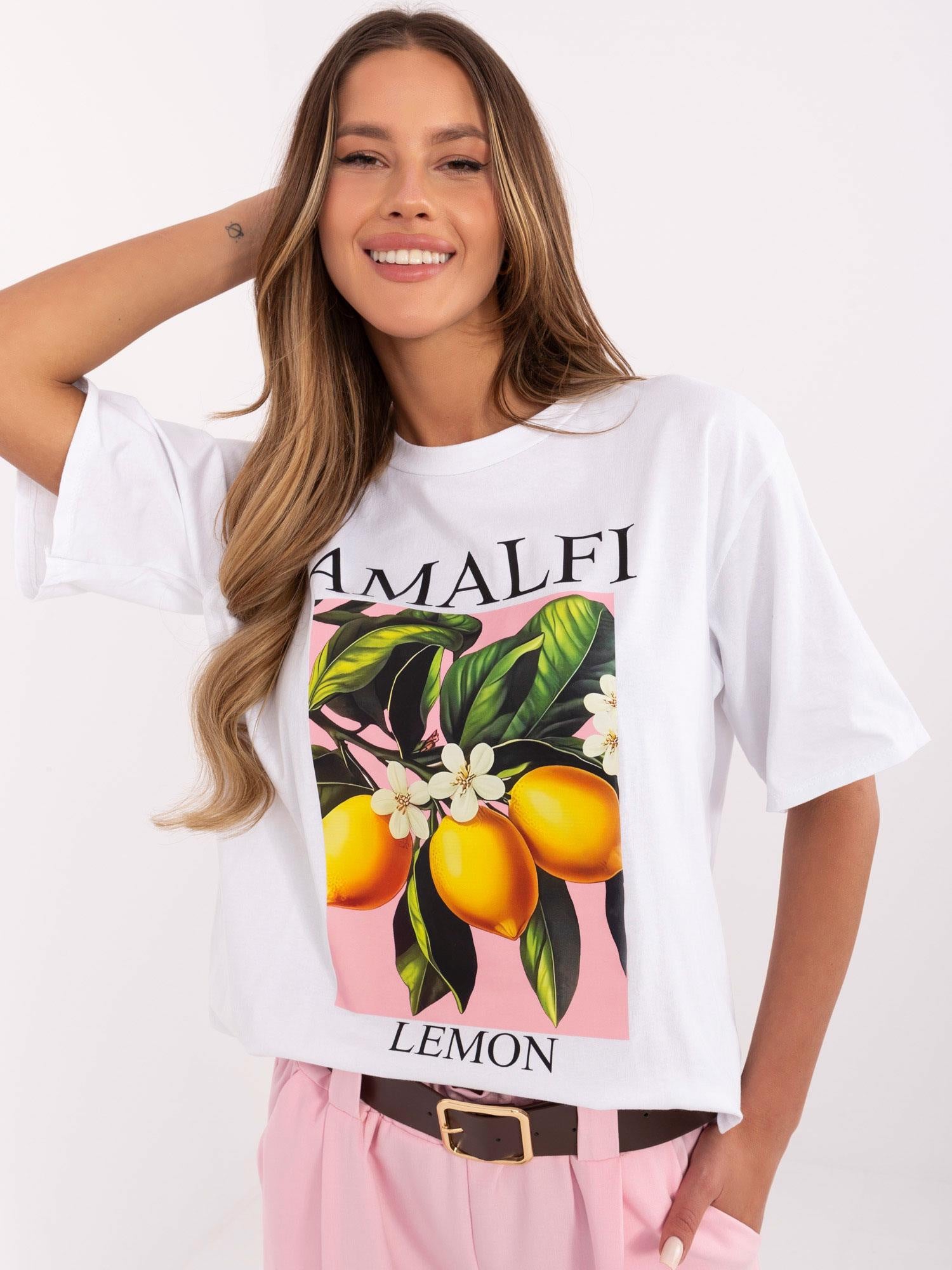 Biały bawełniany t-shirt z nadrukiem