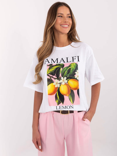 Biały bawełniany t-shirt z nadrukiem