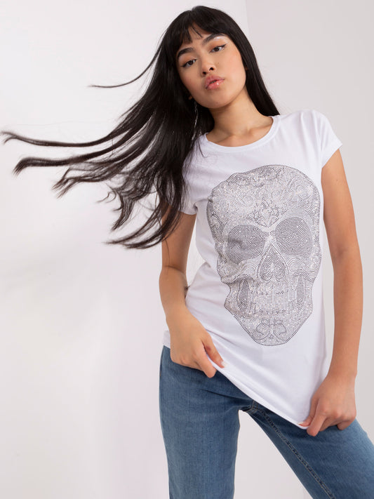 Biały damski t-shirt z aplikacją z dżetów