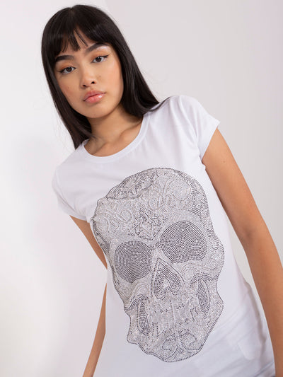 Biały damski t-shirt z aplikacją z dżetów