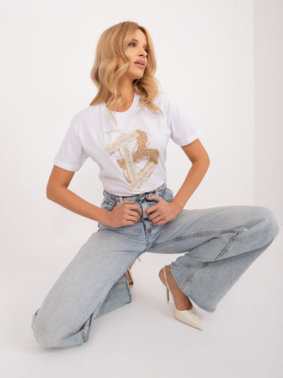 Biały bawełniany t-shirt z aplikacją
