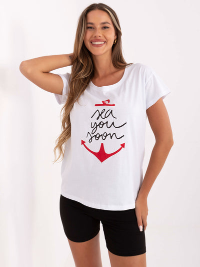 Biały t-shirt z letnim nadrukiem