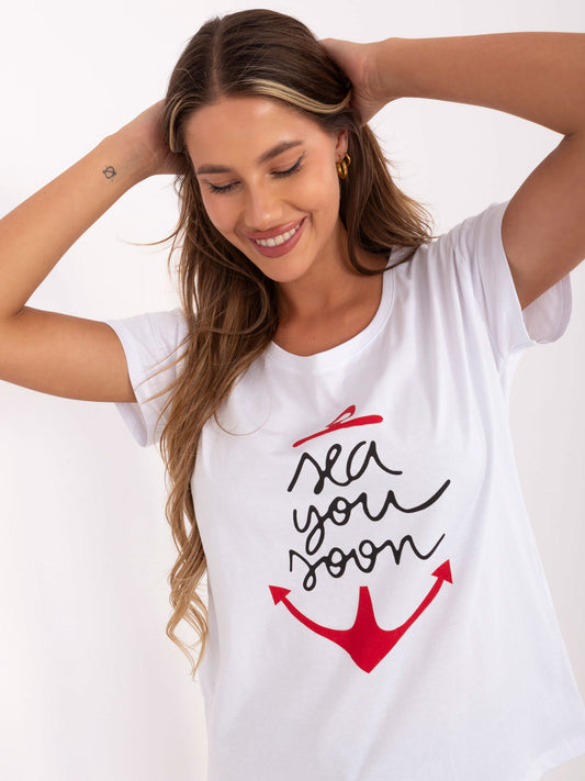 Biały t-shirt z letnim nadrukiem