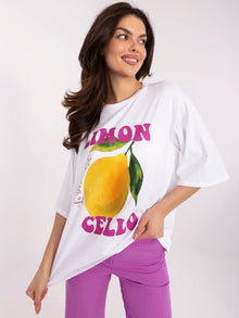 Biały damski t-shirt oversize z nadrukiem