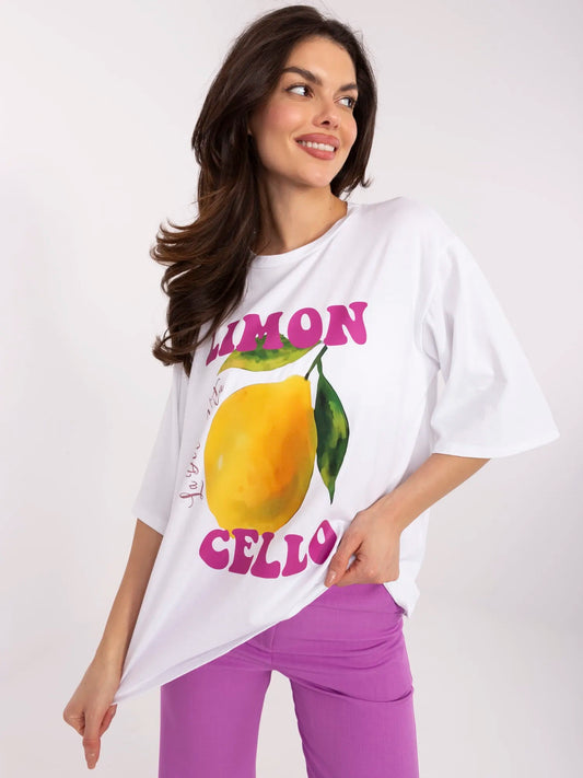 Biały damski t-shirt oversize z nadrukiem