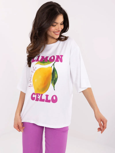 Biały damski t-shirt oversize z nadrukiem