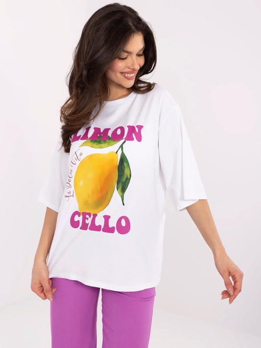 Biały damski t-shirt oversize z nadrukiem