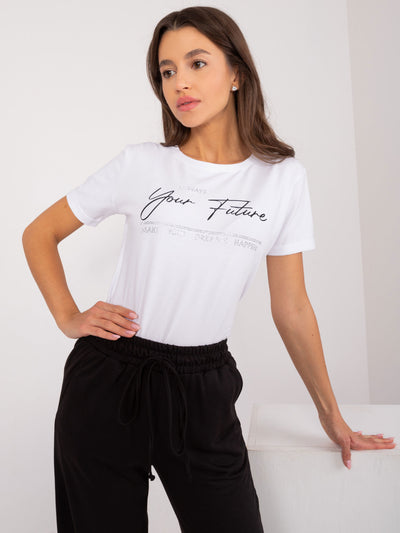 Biały damski t-shirt z okrągłym dekoltem