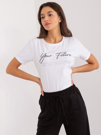 Biały damski t-shirt z okrągłym dekoltem
