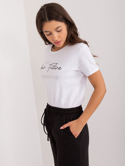 Biały damski t-shirt z okrągłym dekoltem