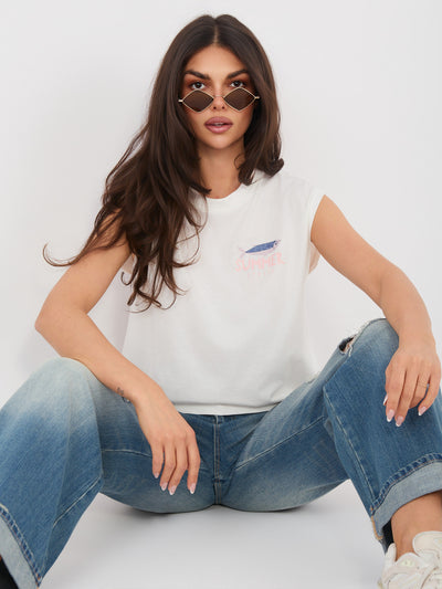 SUBLEVEL Biały damski t-shirt bez rękawów