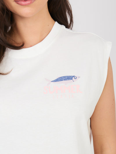 SUBLEVEL Biały damski t-shirt bez rękawów