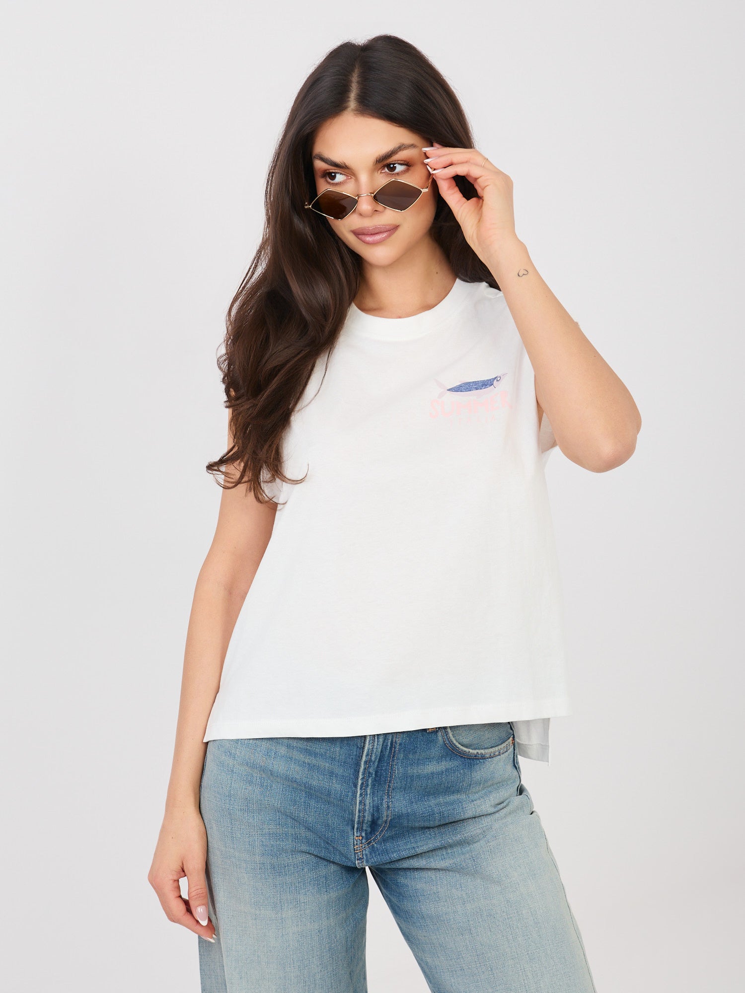 SUBLEVEL Biały damski t-shirt bez rękawów
