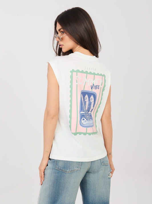 SUBLEVEL Biały damski t-shirt bez rękawów