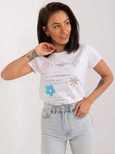 BASIC FEEL GOOD Biały damski t-shirt z nadrukiem