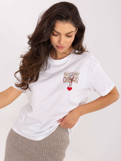 SUBLEVEL Biały damski t-shirt z nadrukiem