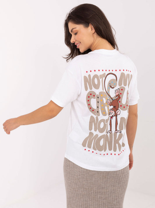 SUBLEVEL Biały damski t-shirt z nadrukiem