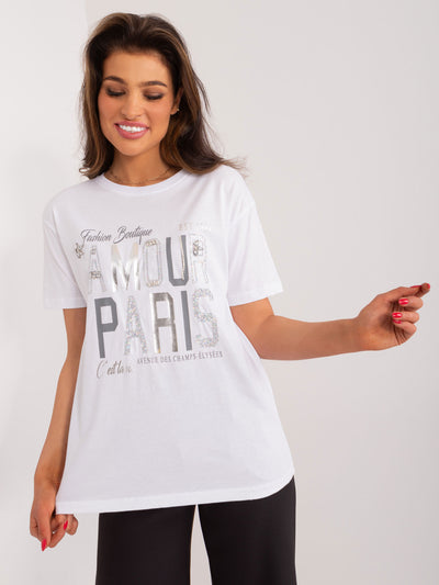 Biały bawełniany t-shirt z nadrukiem