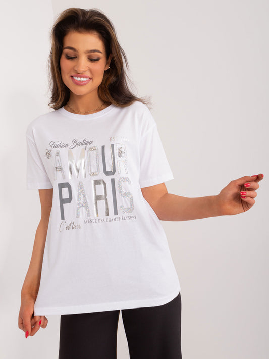 Biały bawełniany t-shirt z nadrukiem