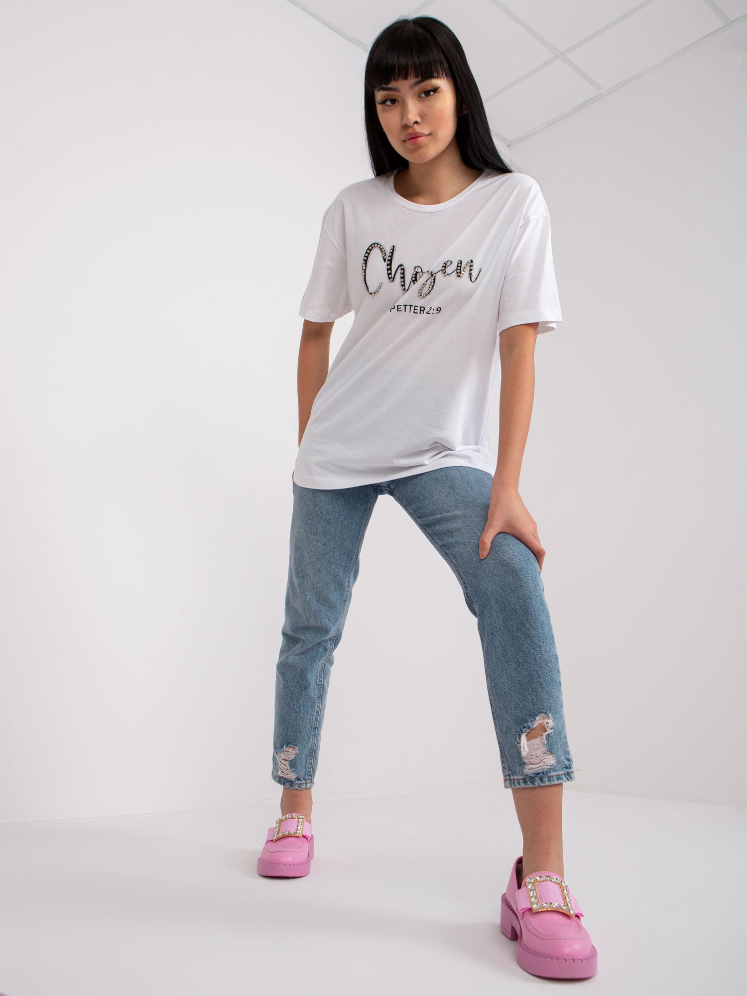 Biały damski t-shirt bawełniany
