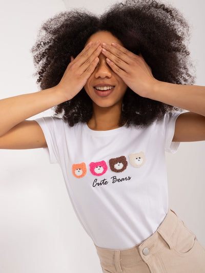 BASIC FEEL GOOD Biały damski t-shirt z misiami