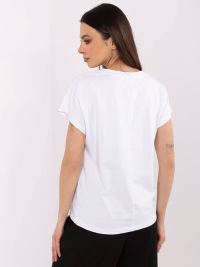Biały t-shirt z aplikacją w kształcie kokardki