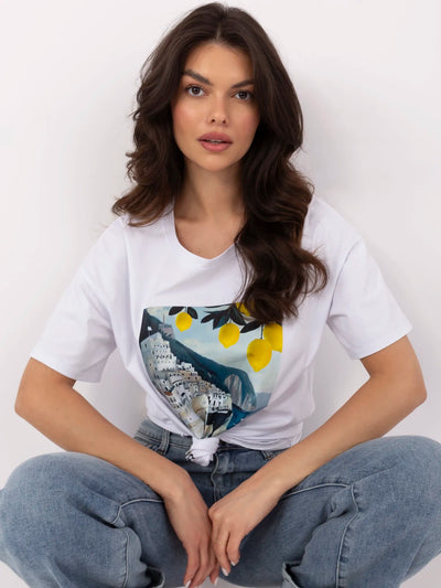Biały bawełniany t-shirt z nadrukiem