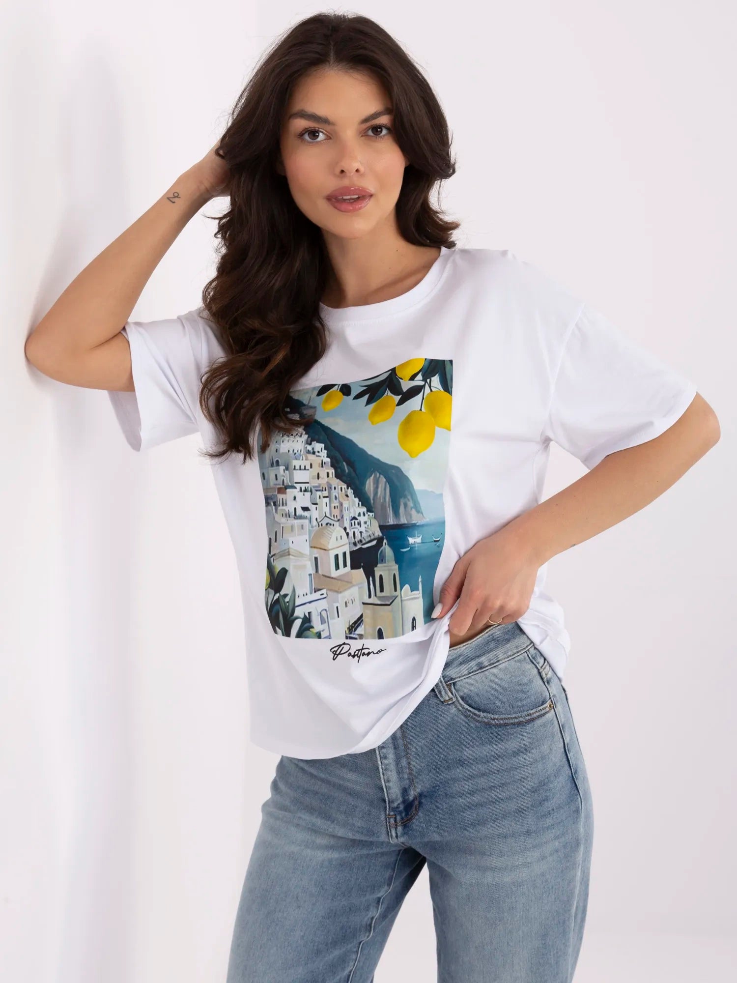 Biały bawełniany t-shirt z nadrukiem