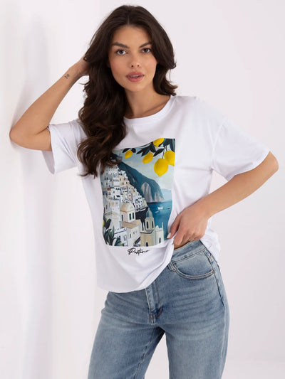 Biały bawełniany t-shirt z nadrukiem