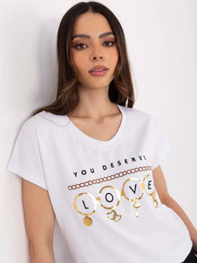Biały bawełniany i t-shirt z nadrukiem
