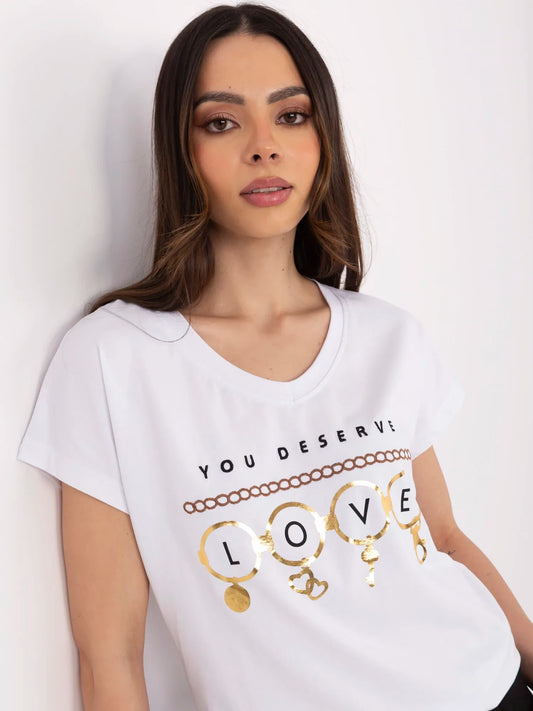 Biały bawełniany i t-shirt z nadrukiem