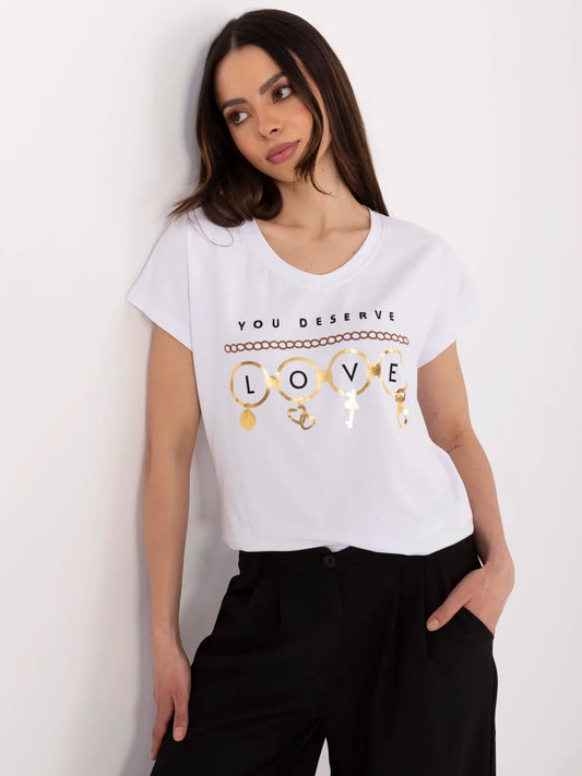 Biały bawełniany i t-shirt z nadrukiem