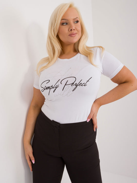 Biały bawełniany t-shirt plus size z dżetami