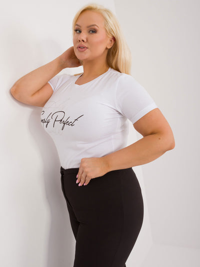 Biały bawełniany t-shirt plus size z dżetami