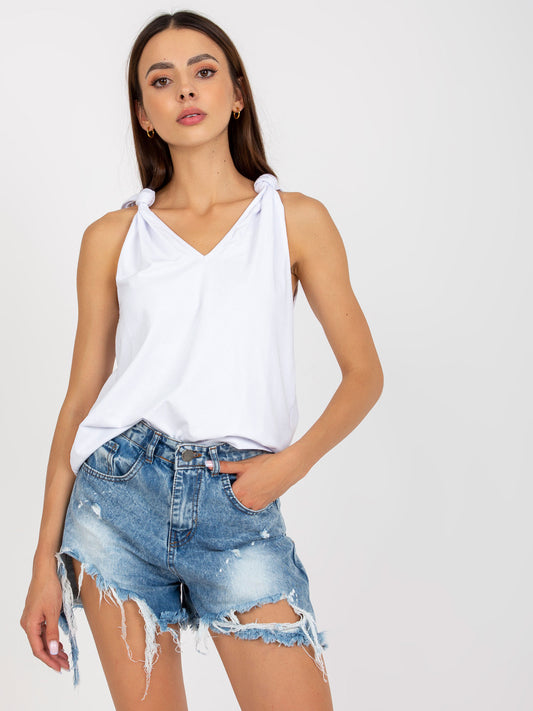 Biały gładki top basic z wiązanymi ramiączkami RUE PARIS