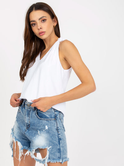 Biały gładki top basic z wiązanymi ramiączkami RUE PARIS