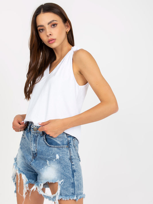 Biały gładki top basic z wiązanymi ramiączkami RUE PARIS