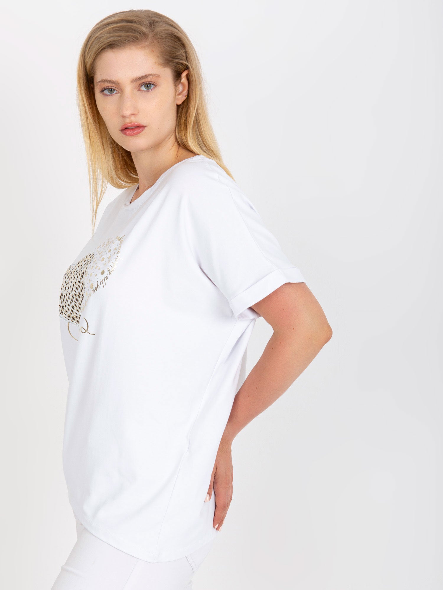 Biały lużny t-shirt plus size z bawełny