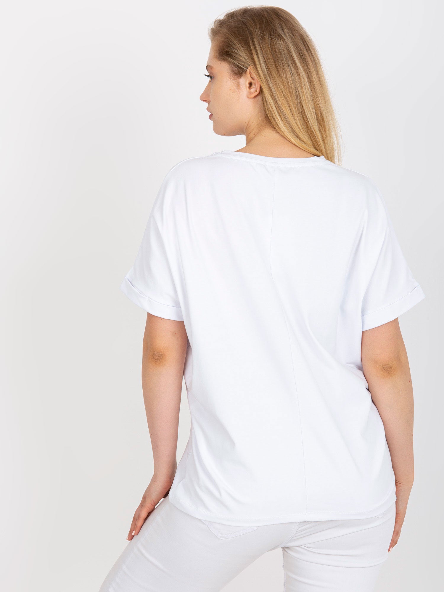 Biały lużny t-shirt plus size z bawełny