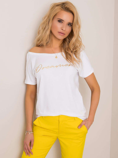 RUE PARIS Biały t-shirt damski z napisem