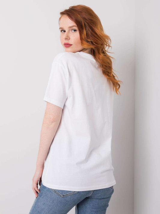 Biały t-shirt damski z nadrukiem i aplikacją