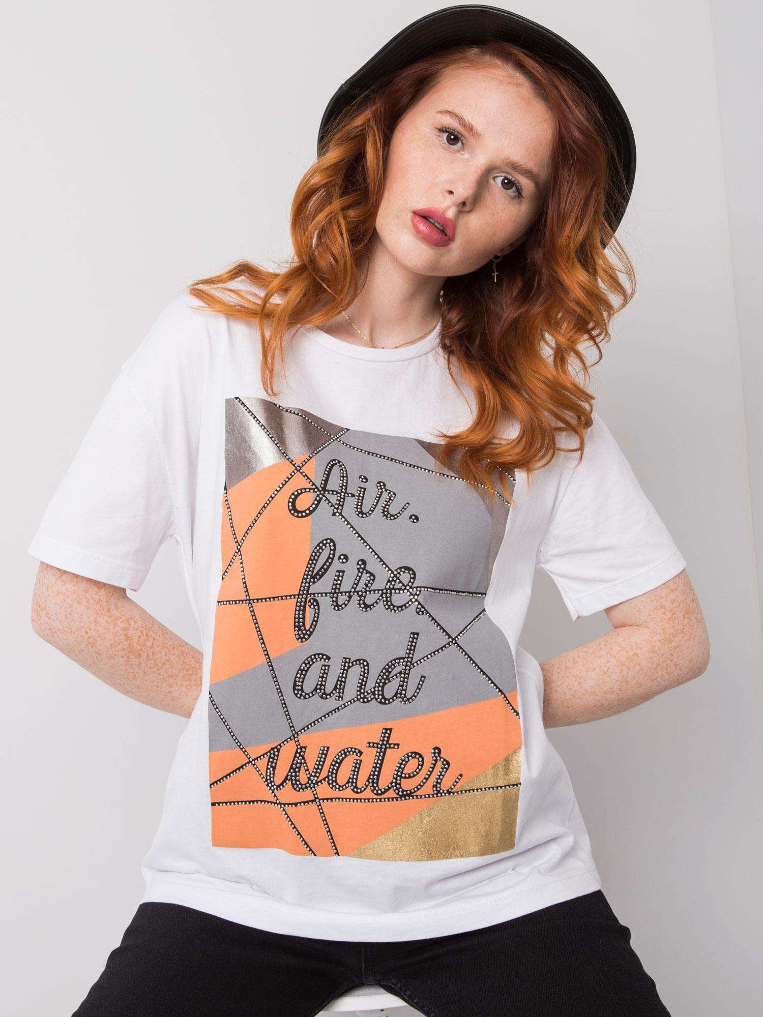 Biały t-shirt bawełniany z nadrukiem
