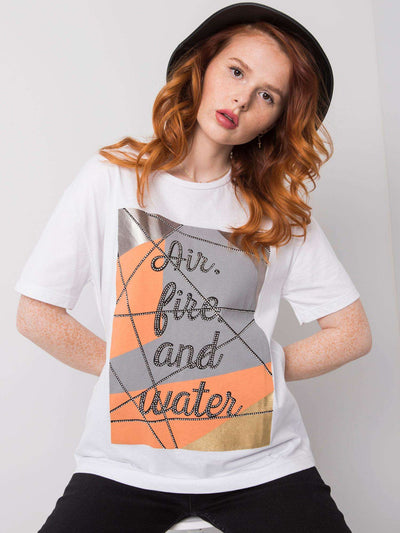 Biały t-shirt bawełniany z nadrukiem