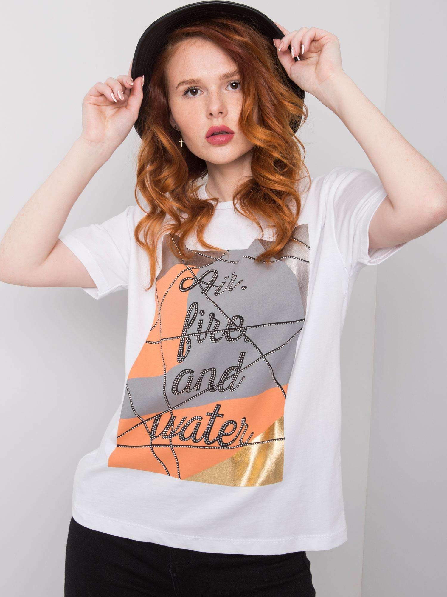 Biały t-shirt bawełniany z nadrukiem