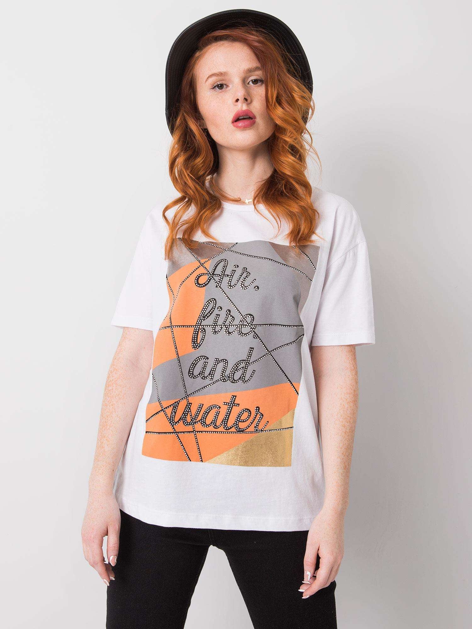 Biały t-shirt bawełniany z nadrukiem