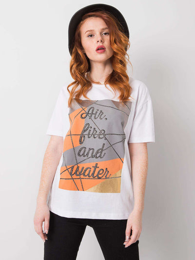 Biały t-shirt bawełniany z nadrukiem