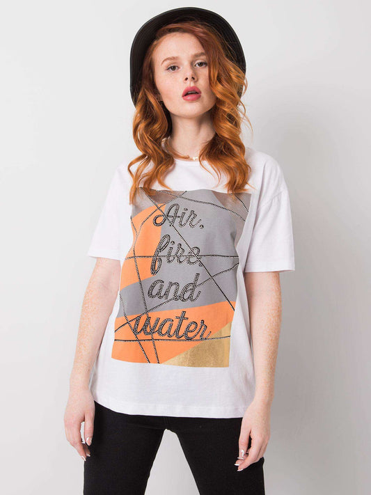 Biały t-shirt bawełniany z nadrukiem