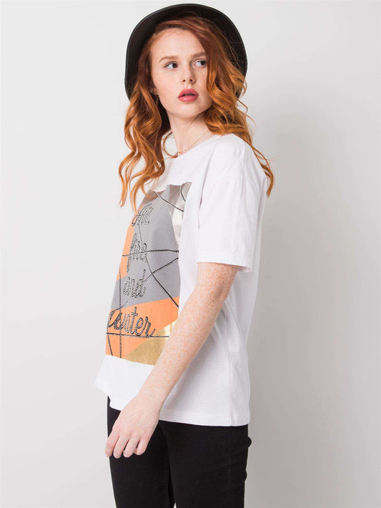 Biały t-shirt bawełniany z nadrukiem