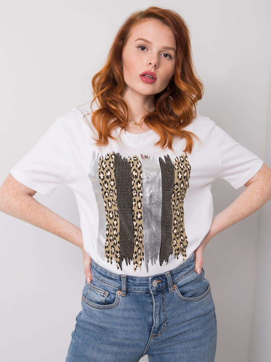 Biały bawełniany t-shirt z nadrukiem