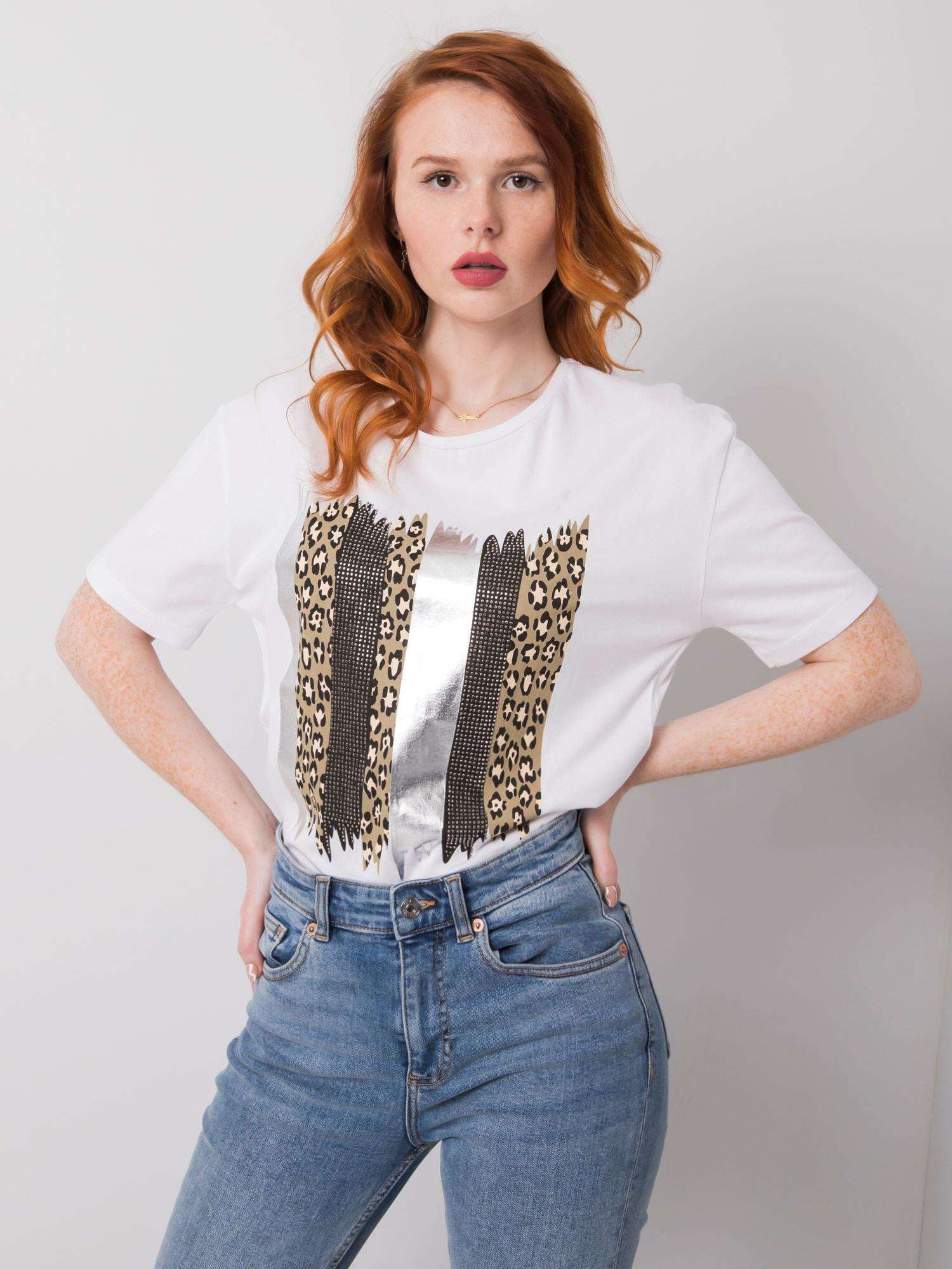 Biały bawełniany t-shirt z nadrukiem